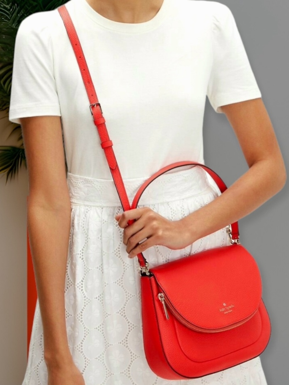 NWOT- Kate Spade New York Red Pebbled Leather Leila Medium Flap Shoulder Bag